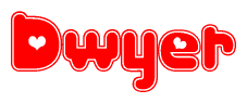 The image displays the word Dwyer written in a stylized red font with hearts inside the letters.