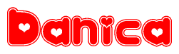 The image displays the word Danica written in a stylized red font with hearts inside the letters.