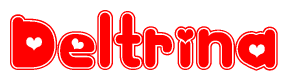 The image displays the word Deltrina written in a stylized red font with hearts inside the letters.