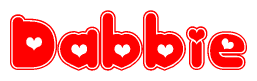 The image is a clipart featuring the word Dabbie written in a stylized font with a heart shape replacing inserted into the center of each letter. The color scheme of the text and hearts is red with a light outline.