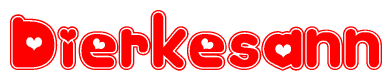 The image is a clipart featuring the word Dierkesann written in a stylized font with a heart shape replacing inserted into the center of each letter. The color scheme of the text and hearts is red with a light outline.