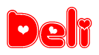 The image displays the word Deli written in a stylized red font with hearts inside the letters.