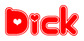 The image is a clipart featuring the word Dick written in a stylized font with a heart shape replacing inserted into the center of each letter. The color scheme of the text and hearts is red with a light outline.