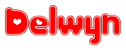 The image displays the word Delwyn written in a stylized red font with hearts inside the letters.