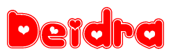 The image is a clipart featuring the word Deidra written in a stylized font with a heart shape replacing inserted into the center of each letter. The color scheme of the text and hearts is red with a light outline.