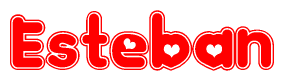 The image is a clipart featuring the word Esteban written in a stylized font with a heart shape replacing inserted into the center of each letter. The color scheme of the text and hearts is red with a light outline.