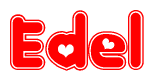 The image displays the word Edel written in a stylized red font with hearts inside the letters.