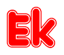 The image is a clipart featuring the word Ek written in a stylized font with a heart shape replacing inserted into the center of each letter. The color scheme of the text and hearts is red with a light outline.
