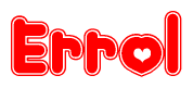 The image displays the word Errol written in a stylized red font with hearts inside the letters.