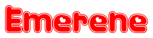 The image is a clipart featuring the word Emerene written in a stylized font with a heart shape replacing inserted into the center of each letter. The color scheme of the text and hearts is red with a light outline.