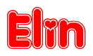 The image is a red and white graphic with the word Elin written in a decorative script. Each letter in  is contained within its own outlined bubble-like shape. Inside each letter, there is a white heart symbol.