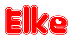 The image is a clipart featuring the word Elke written in a stylized font with a heart shape replacing inserted into the center of each letter. The color scheme of the text and hearts is red with a light outline.