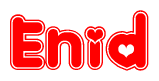 The image displays the word Enid written in a stylized red font with hearts inside the letters.