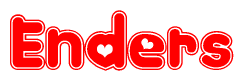 The image is a clipart featuring the word Enders written in a stylized font with a heart shape replacing inserted into the center of each letter. The color scheme of the text and hearts is red with a light outline.