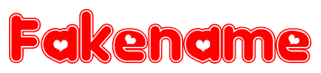 The image is a clipart featuring the word Fakename written in a stylized font with a heart shape replacing inserted into the center of each letter. The color scheme of the text and hearts is red with a light outline.