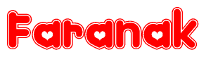   The image is a clipart featuring the word Faranak written in a stylized font with a heart shape replacing inserted into the center of each letter. The color scheme of the text and hearts is red with a light outline. 