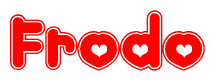 The image displays the word Frodo written in a stylized red font with hearts inside the letters.