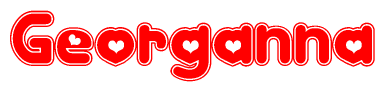 The image is a clipart featuring the word Georganna written in a stylized font with a heart shape replacing inserted into the center of each letter. The color scheme of the text and hearts is red with a light outline.