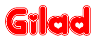 The image displays the word Gilad written in a stylized red font with hearts inside the letters.