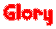 The image displays the word Glory written in a stylized red font with hearts inside the letters.