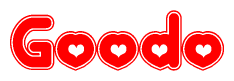 The image is a clipart featuring the word Goodo written in a stylized font with a heart shape replacing inserted into the center of each letter. The color scheme of the text and hearts is red with a light outline.