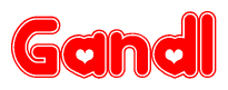 The image displays the word Gandl written in a stylized red font with hearts inside the letters.