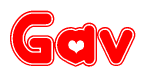   The image is a clipart featuring the word Gav written in a stylized font with a heart shape replacing inserted into the center of each letter. The color scheme of the text and hearts is red with a light outline. 