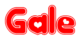 The image is a clipart featuring the word Gale written in a stylized font with a heart shape replacing inserted into the center of each letter. The color scheme of the text and hearts is red with a light outline.