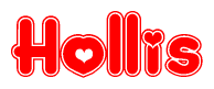 The image is a clipart featuring the word Hollis written in a stylized font with a heart shape replacing inserted into the center of each letter. The color scheme of the text and hearts is red with a light outline.