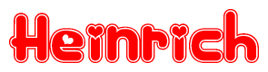 The image is a red and white graphic with the word Heinrich written in a decorative script. Each letter in  is contained within its own outlined bubble-like shape. Inside each letter, there is a white heart symbol.