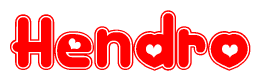 The image displays the word Hendro written in a stylized red font with hearts inside the letters.