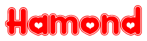 The image is a clipart featuring the word Hamond written in a stylized font with a heart shape replacing inserted into the center of each letter. The color scheme of the text and hearts is red with a light outline.