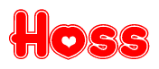 The image displays the word Hoss written in a stylized red font with hearts inside the letters.