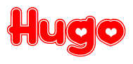 The image displays the word Hugo written in a stylized red font with hearts inside the letters.