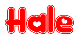 The image displays the word Hale written in a stylized red font with hearts inside the letters.