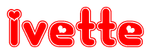 The image is a clipart featuring the word Ivette written in a stylized font with a heart shape replacing inserted into the center of each letter. The color scheme of the text and hearts is red with a light outline.