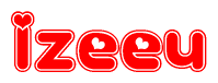 The image displays the word Izeeu written in a stylized red font with hearts inside the letters.