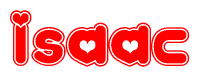 The image displays the word Isaac written in a stylized red font with hearts inside the letters.