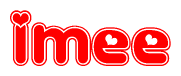 The image displays the word Imee written in a stylized red font with hearts inside the letters.