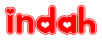 The image is a clipart featuring the word Indah written in a stylized font with a heart shape replacing inserted into the center of each letter. The color scheme of the text and hearts is red with a light outline.