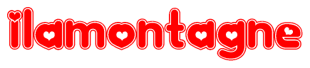 The image is a clipart featuring the word Ilamontagne written in a stylized font with a heart shape replacing inserted into the center of each letter. The color scheme of the text and hearts is red with a light outline.