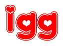 The image is a clipart featuring the word Igg written in a stylized font with a heart shape replacing inserted into the center of each letter. The color scheme of the text and hearts is red with a light outline.
