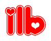 The image is a red and white graphic with the word Ilb written in a decorative script. Each letter in  is contained within its own outlined bubble-like shape. Inside each letter, there is a white heart symbol.