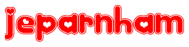 The image displays the word Jeparnham written in a stylized red font with hearts inside the letters.