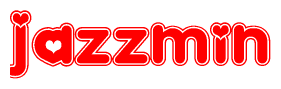 The image is a clipart featuring the word Jazzmin written in a stylized font with a heart shape replacing inserted into the center of each letter. The color scheme of the text and hearts is red with a light outline.
