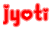 The image is a clipart featuring the word Jyoti written in a stylized font with a heart shape replacing inserted into the center of each letter. The color scheme of the text and hearts is red with a light outline.
