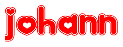 The image is a clipart featuring the word Johann written in a stylized font with a heart shape replacing inserted into the center of each letter. The color scheme of the text and hearts is red with a light outline.