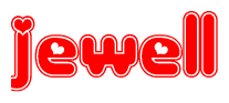 The image displays the word Jewell written in a stylized red font with hearts inside the letters.