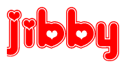 The image displays the word Jibby written in a stylized red font with hearts inside the letters.