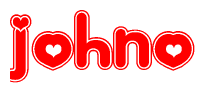 The image is a clipart featuring the word Johno written in a stylized font with a heart shape replacing inserted into the center of each letter. The color scheme of the text and hearts is red with a light outline.